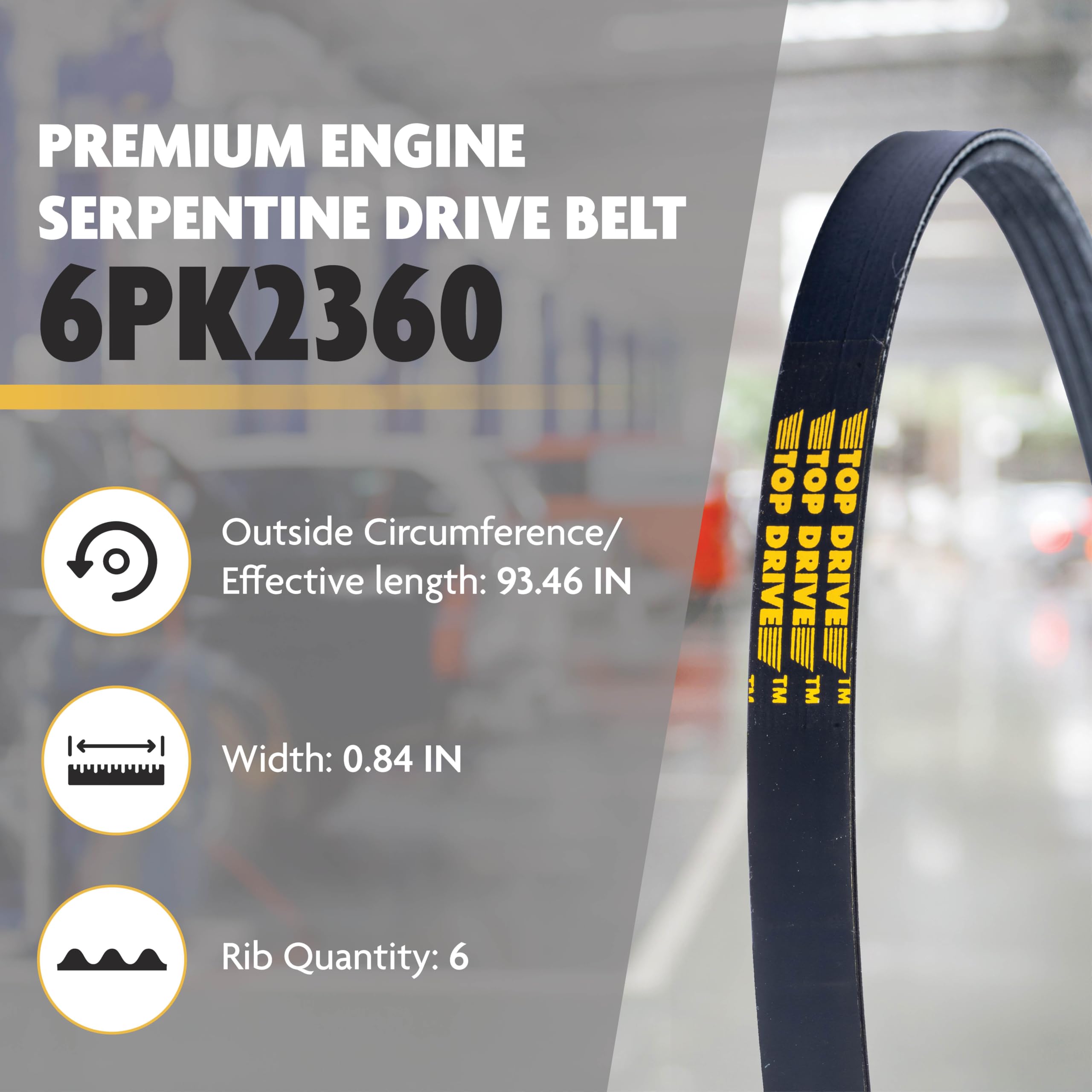 TOP DRIVE belt installed on engine demonstrating correct fit and smooth accessory drive