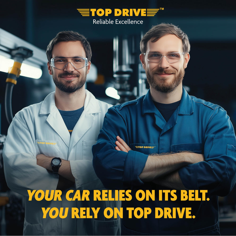 TOP DRIVE belt packaging next to hands to show scale and ready-to-install size