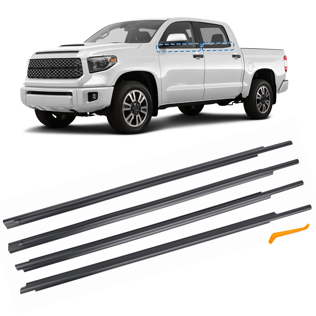 TOP-MAX front passenger molding installed showing precise fit and reduced wind noise