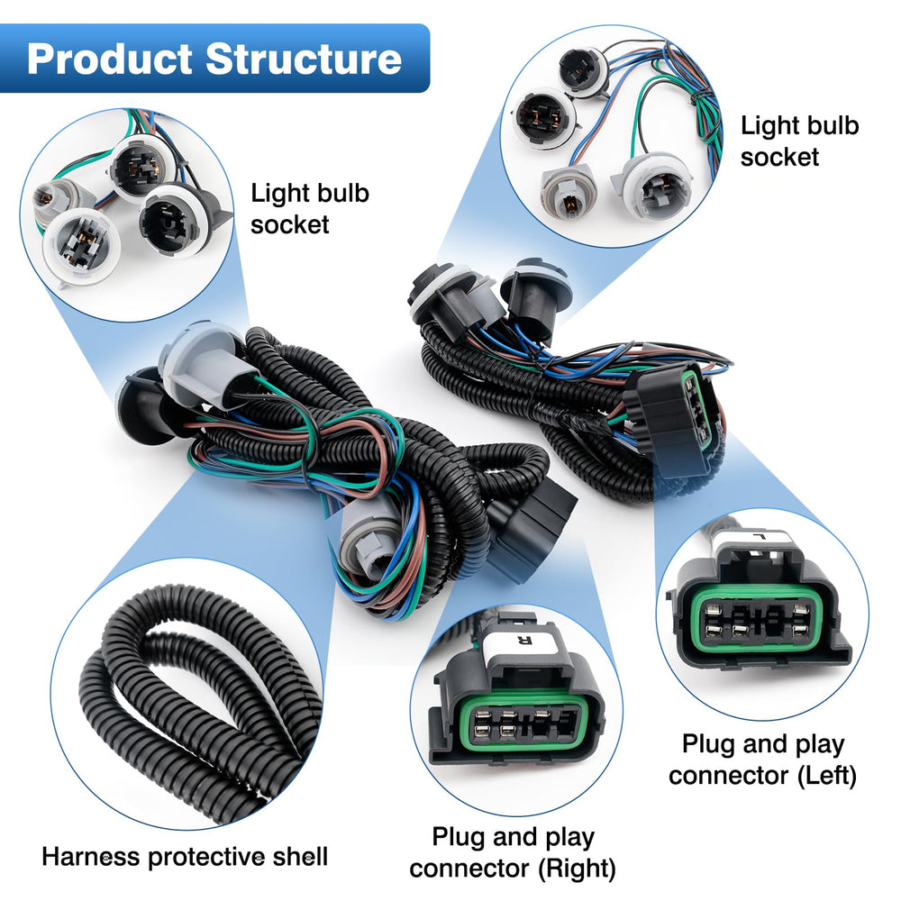 TOP-MAX left and right harnesses side by side showing differing lengths and connector shapes