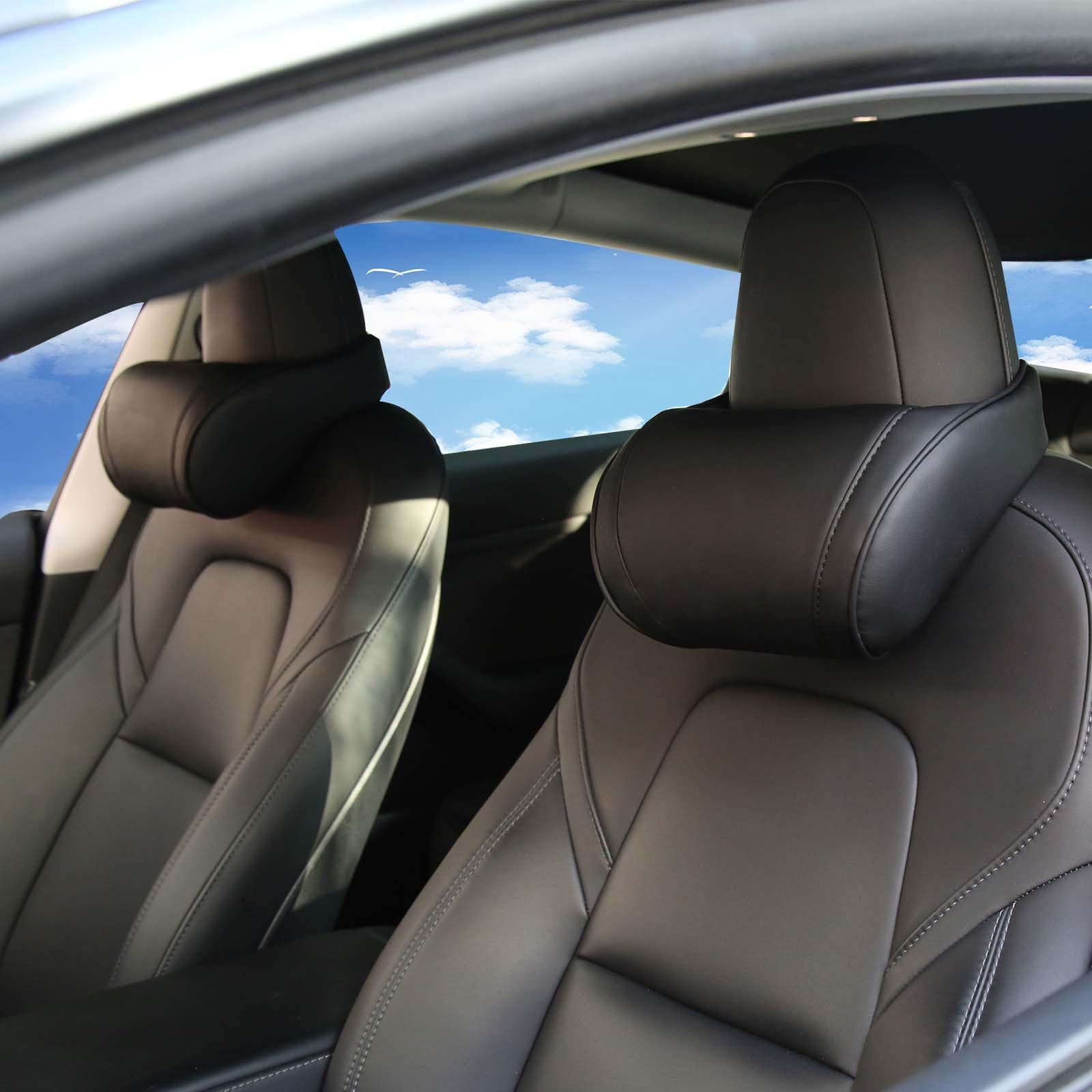 TOPABYTE front view of two black headrest pillows showing compact design and uniform look