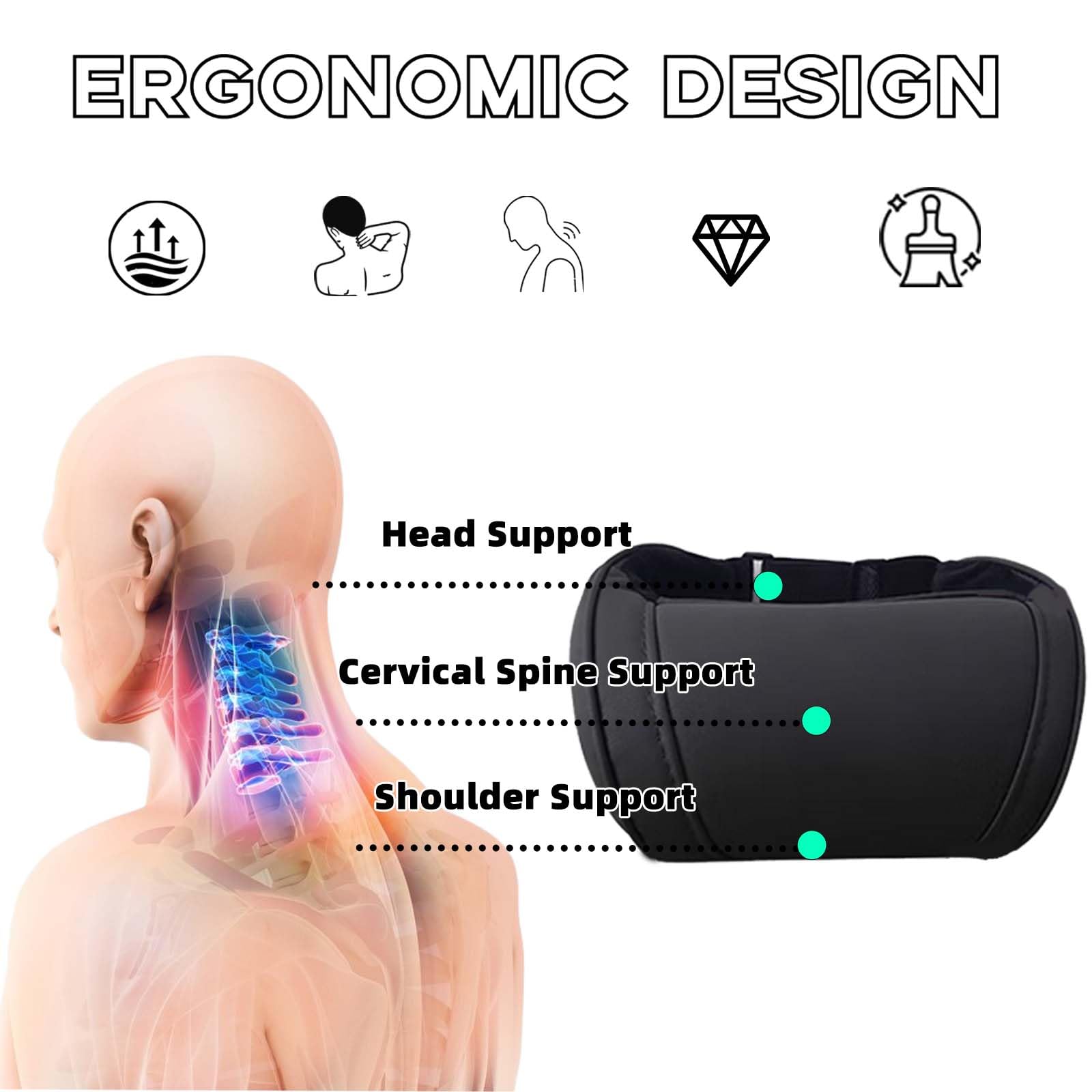 TOPABYTE side profile of pillow highlighting ergonomic curve to support cervical spine