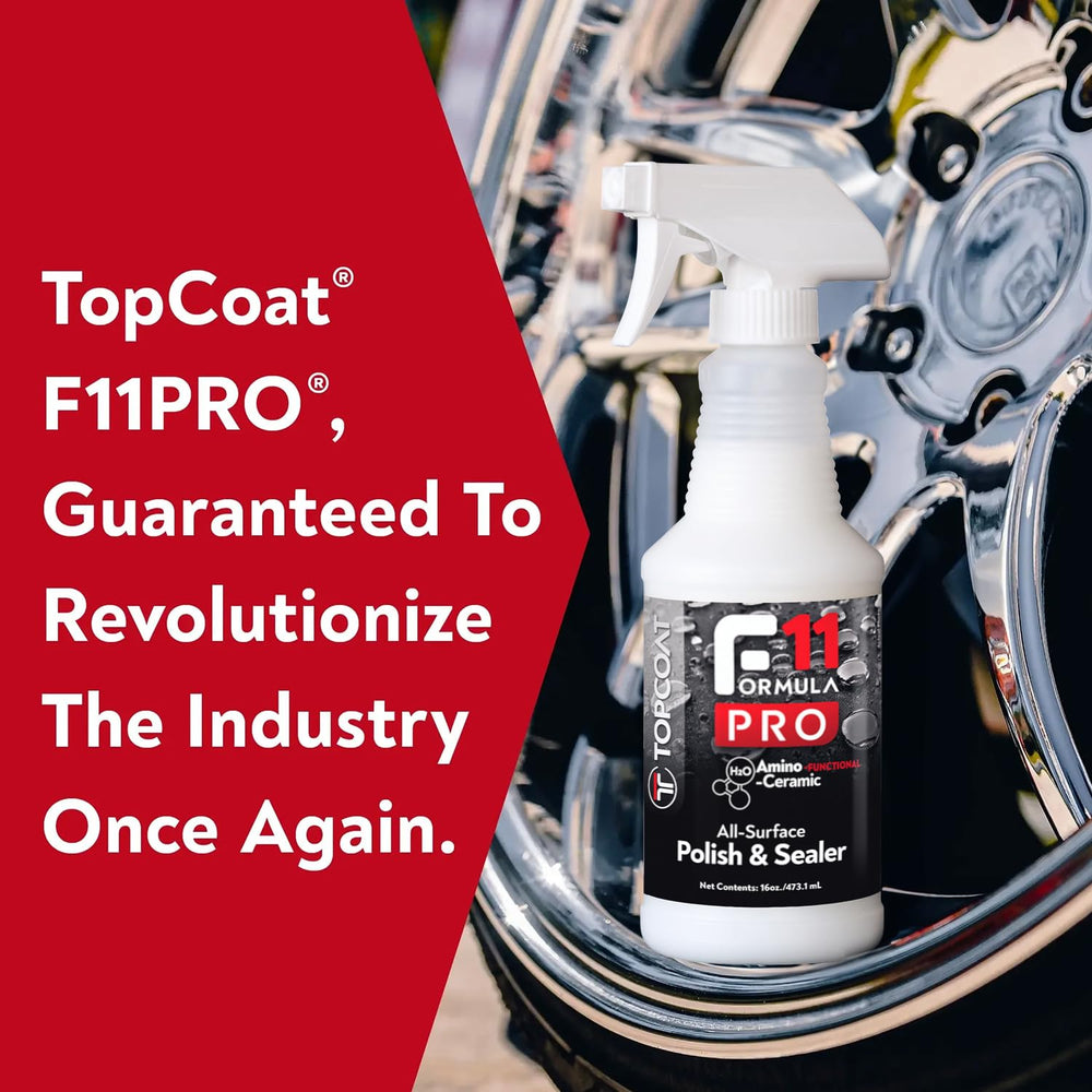 TopCoat F11PRO 8 oz bottle in hand showing compact size and coverage