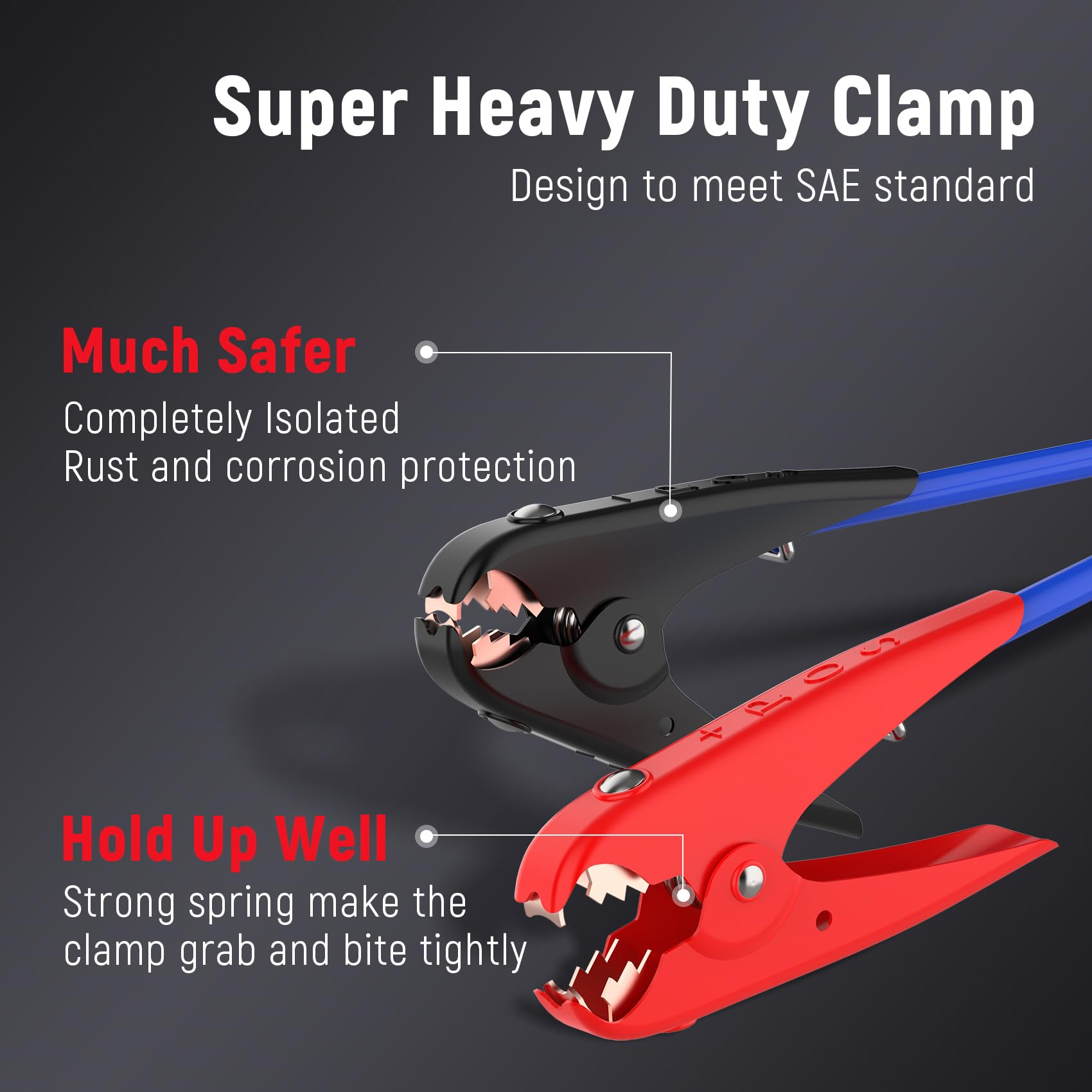 TOPDC large serrated clamp close-up ensuring secure battery contact