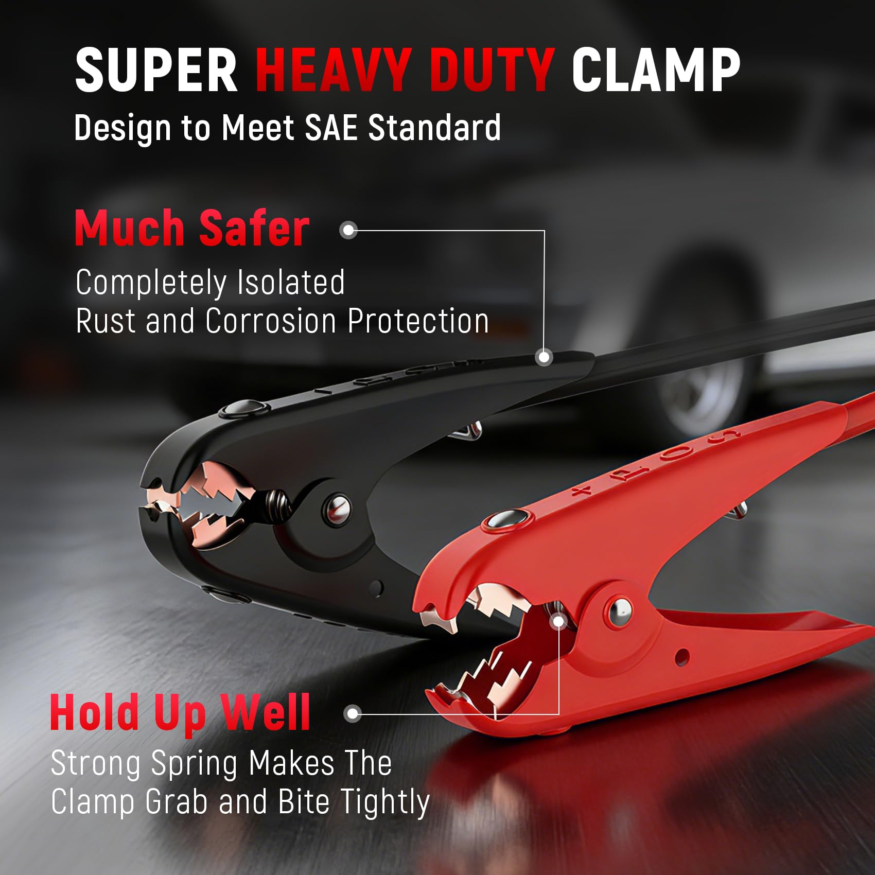 TOPDC close-up of serrated alligator clamp delivering secure grip