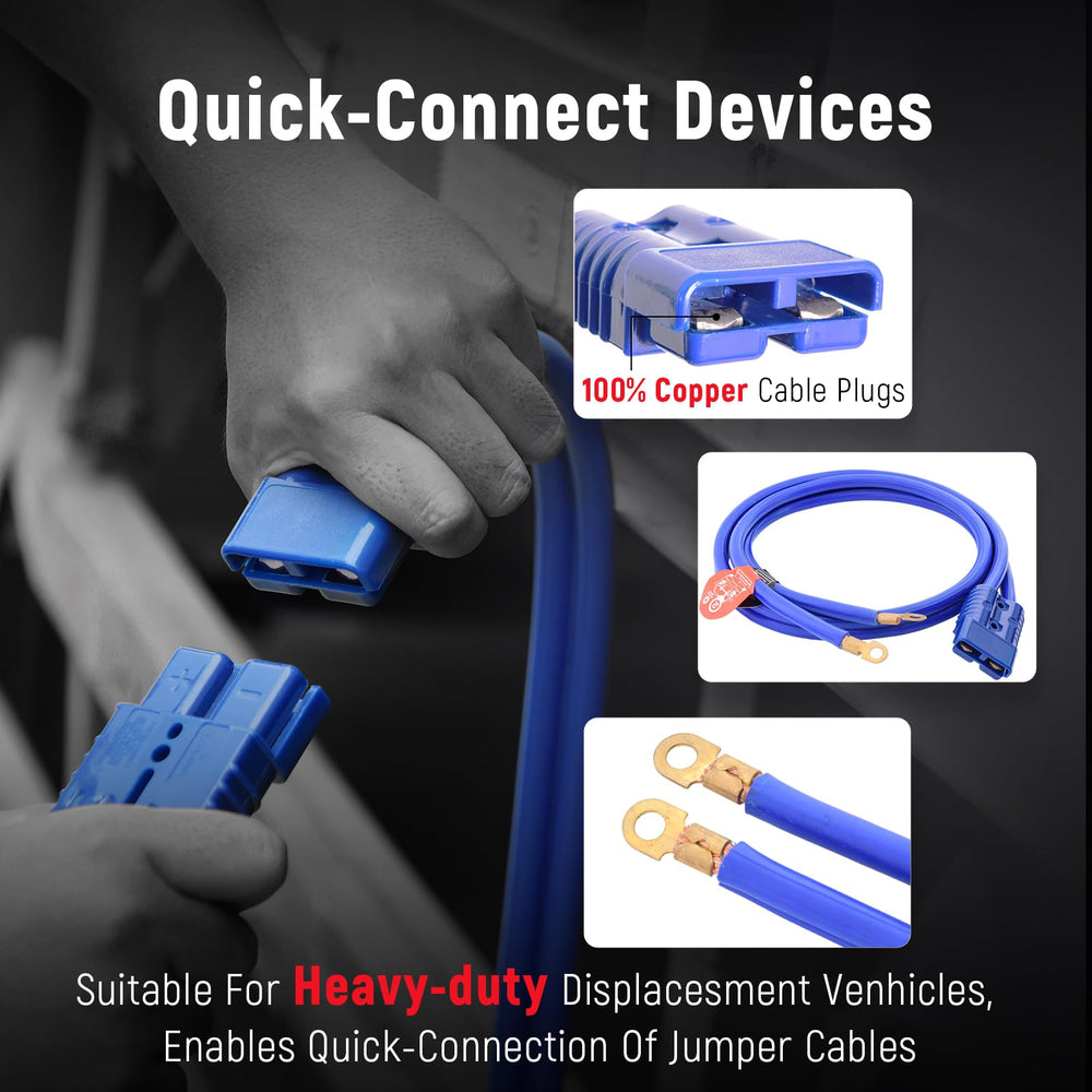 TOPDC clamp connected to a car battery demonstrating safe jump starting
