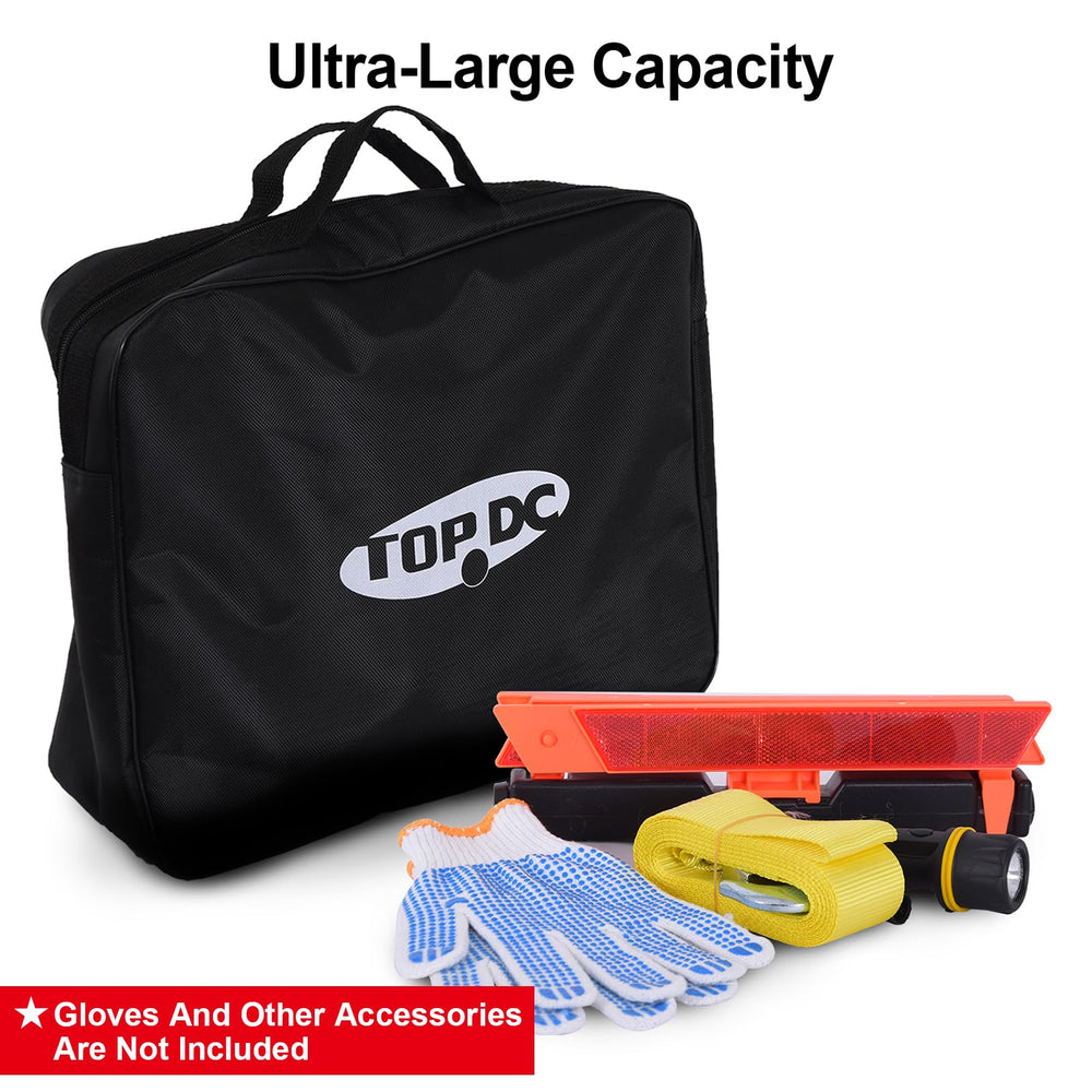 TOPDC open bag with jumper cables inside demonstrating organized storage benefit