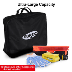 TOPDC open bag with jumper cables inside demonstrating organized storage benefit