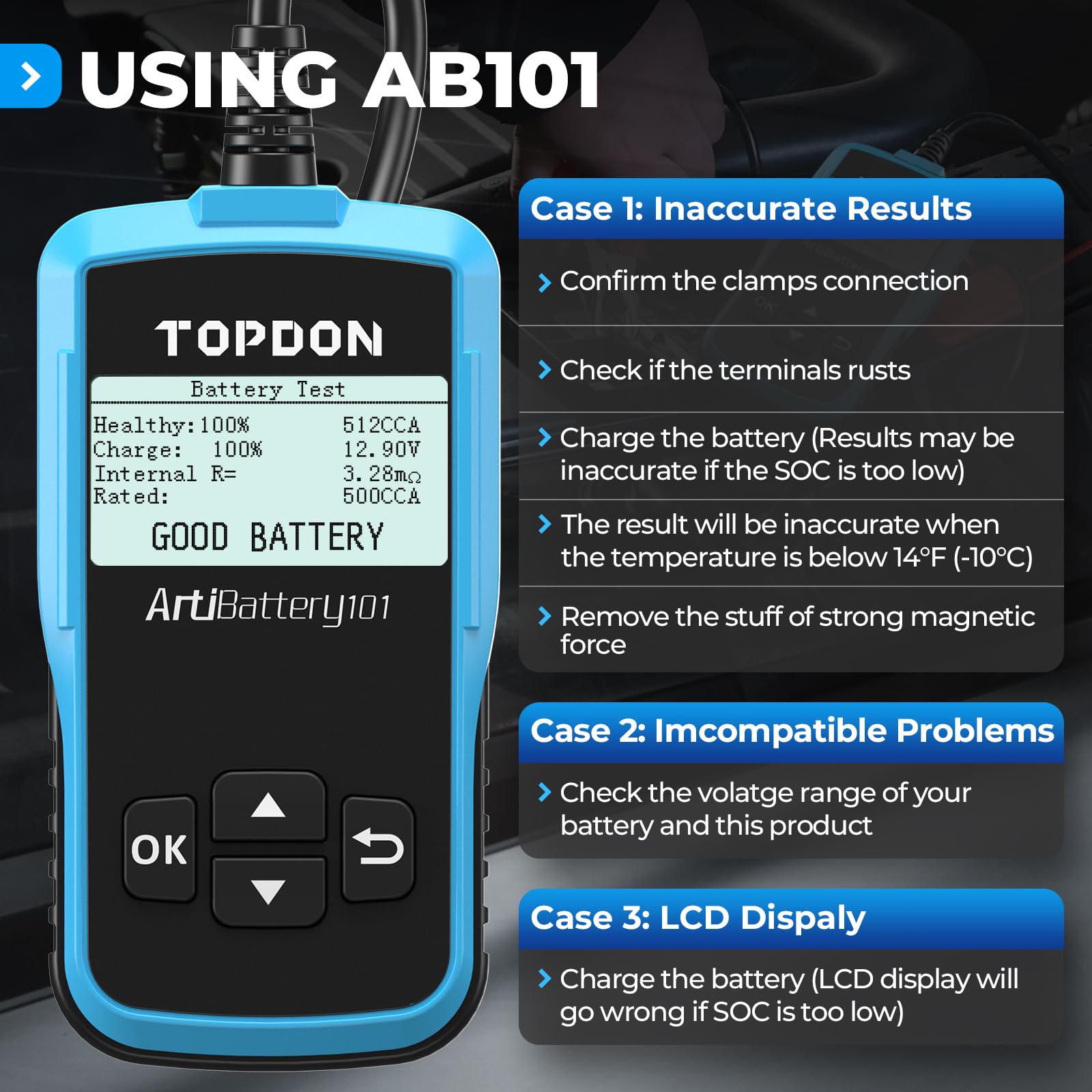 TOPDON AB101 box and included accessories ready for immediate diagnostic use
