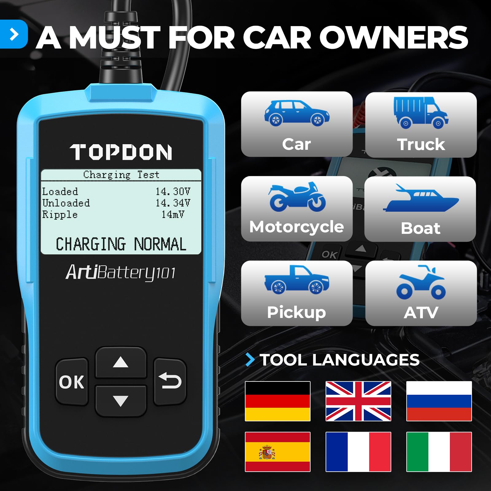 TOPDON AB101 held in hand to show compact size and easy portability benefit