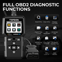 TOPDON AL400 OBD2 connector detail ensuring a secure vehicle port connection