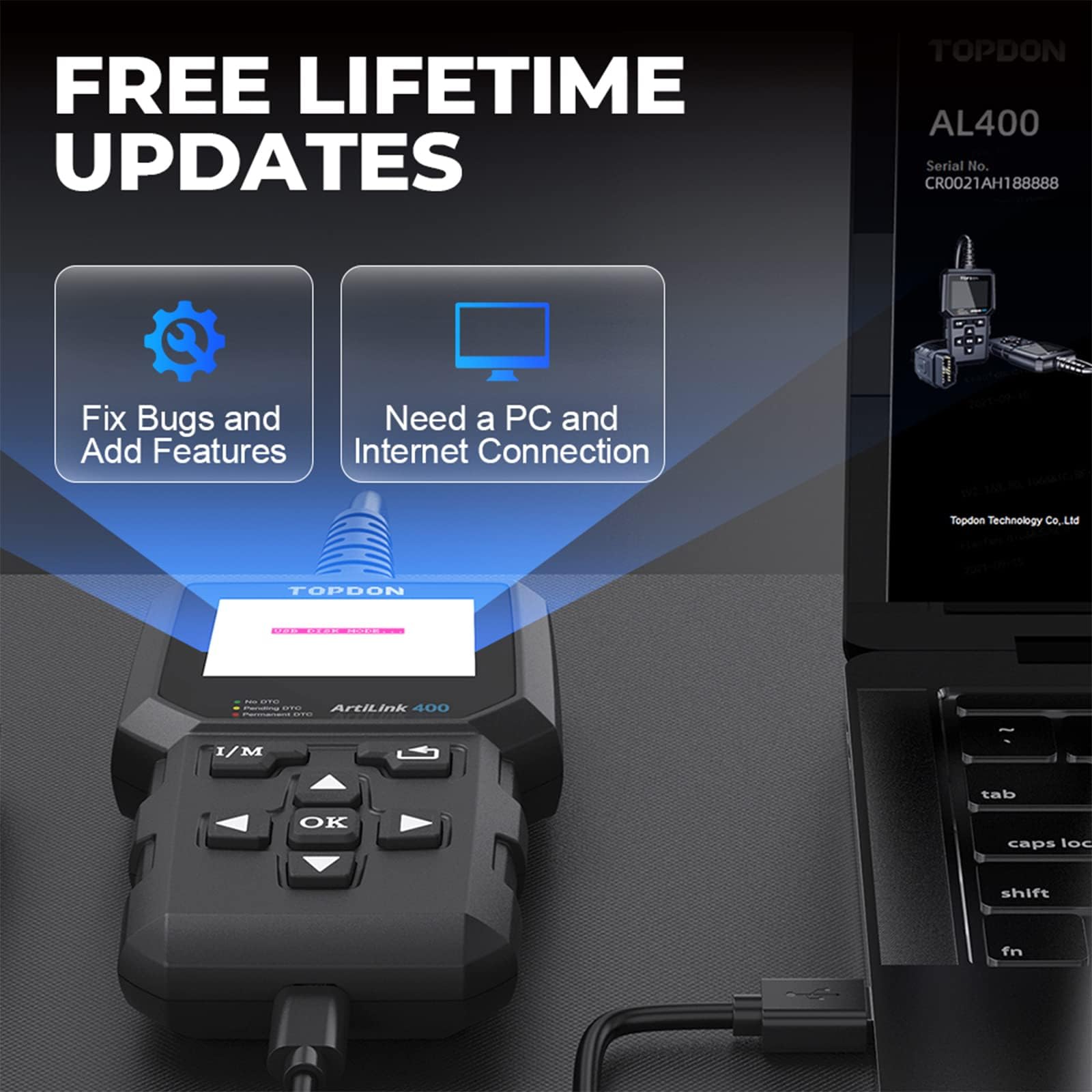 TOPDON AL400 held in hand to show scale and portability for mobile work