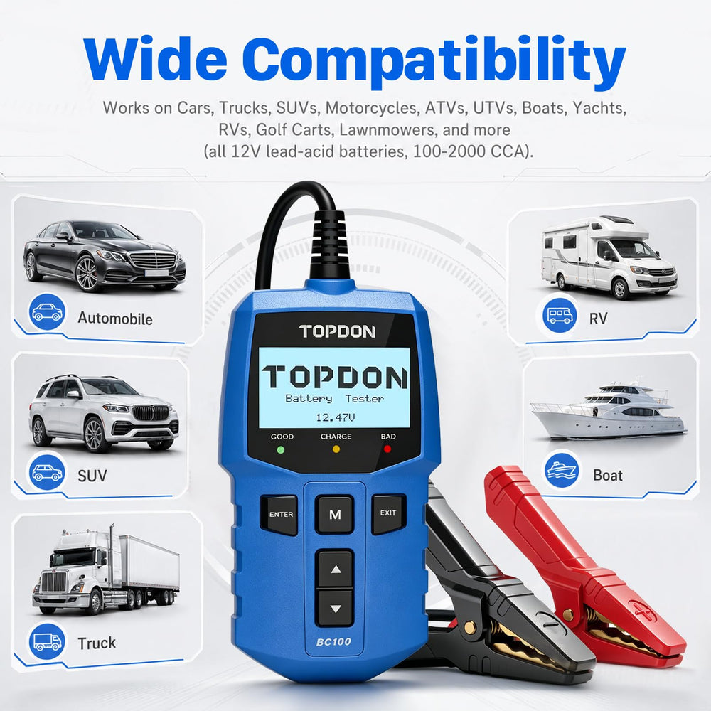 TOPDON BC100 data playback screen storing past test results for comparison