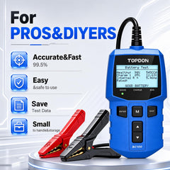 TOPDON BC100 connected to car battery in engine bay to pinpoint issues