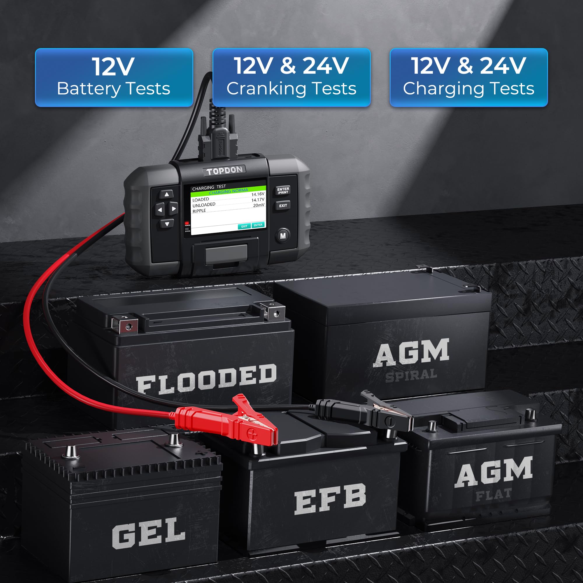 TOPDON BT600 heavy-duty clamps close-up showing durable contacts and reliable reading benefit