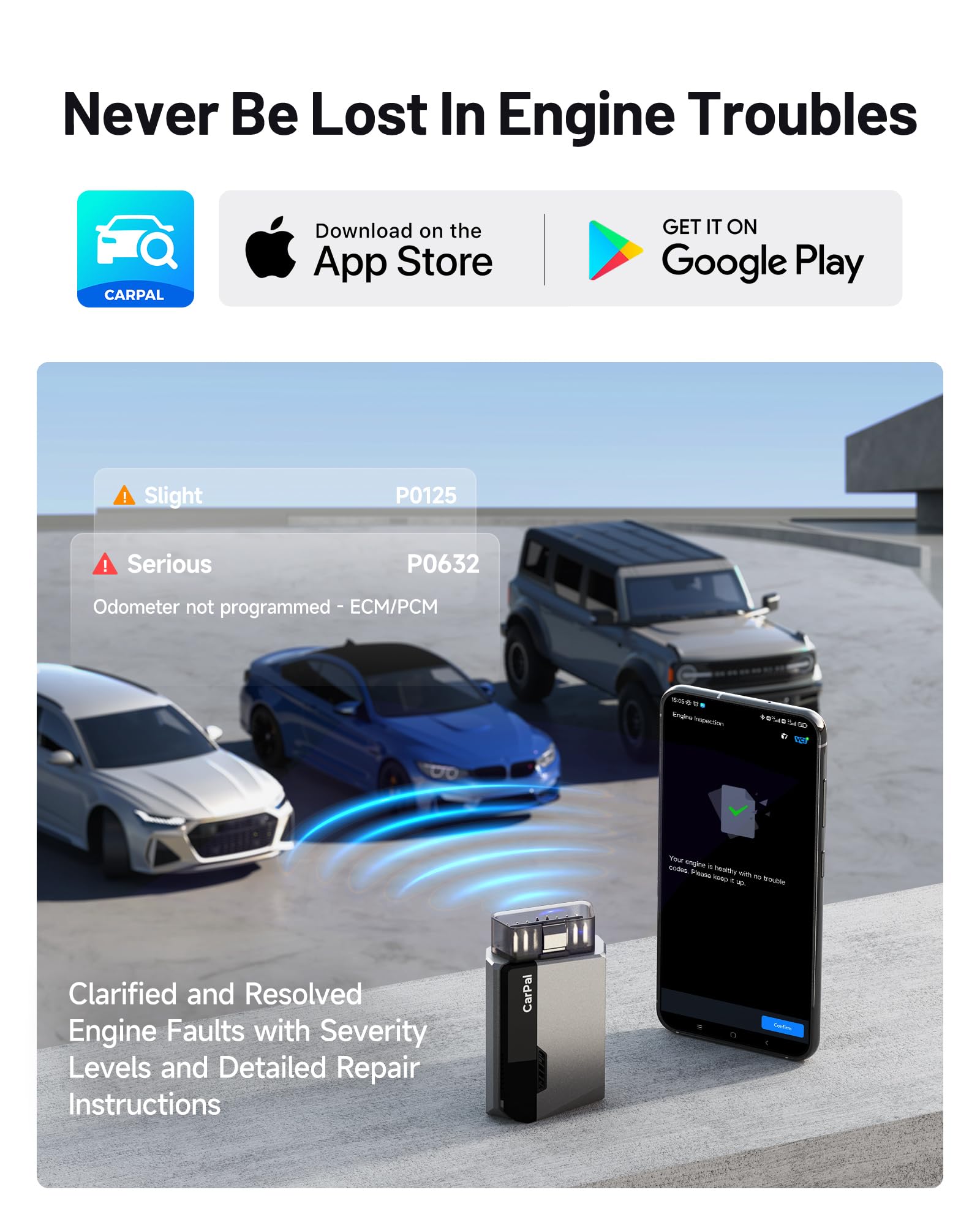TOPDON CarPal reset services menu on app demonstrating simple maintenance controls