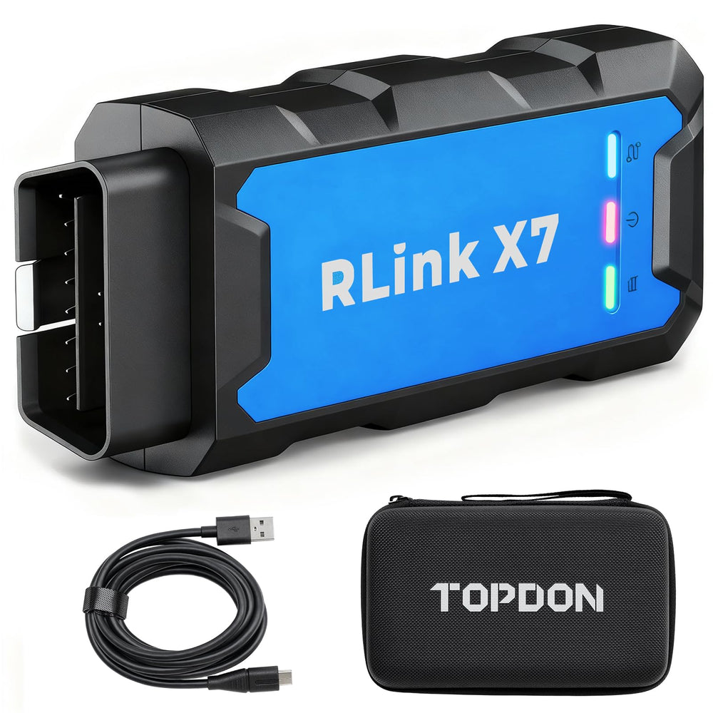 TOPDON RLink X7 front panel showing ports and robust housing for reliable diagnostics