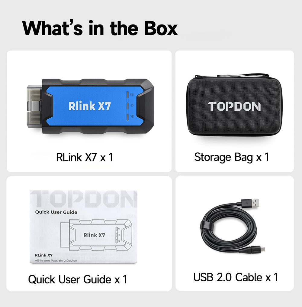TOPDON RLink X7 in a workshop scene showing professional diagnostics and efficiency
