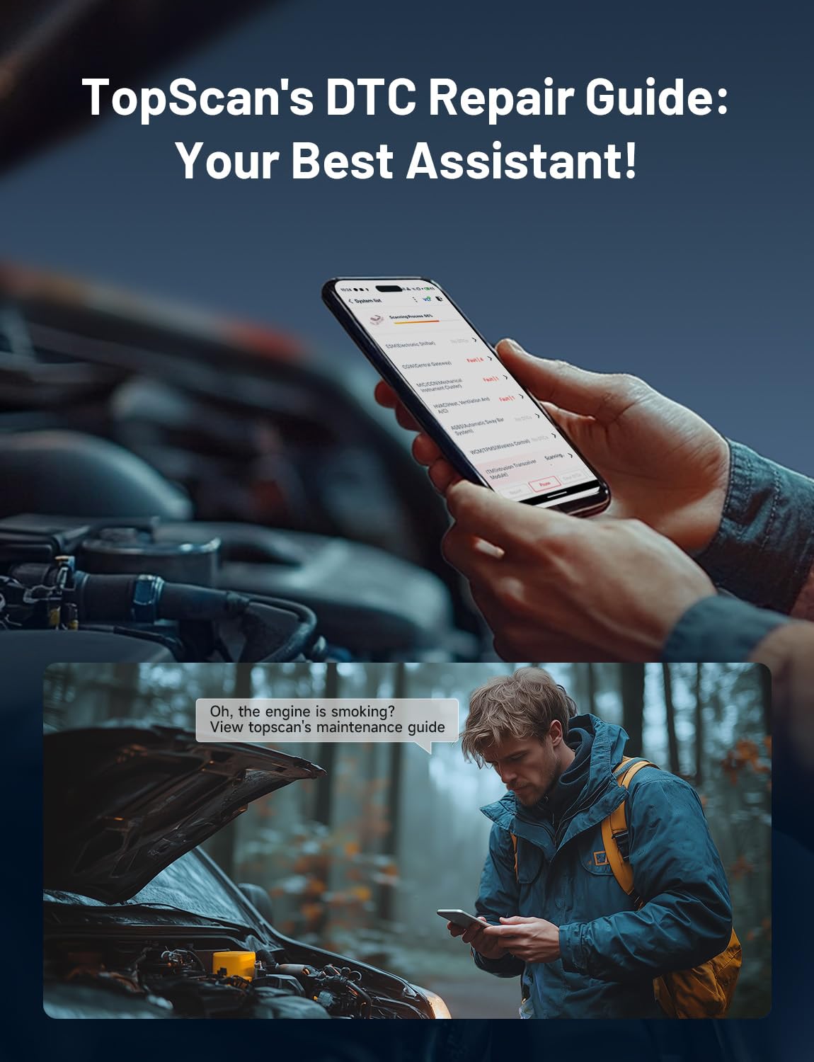 TOPDON TopScan Lite used inside car for diagnostics to speed accurate troubleshooting