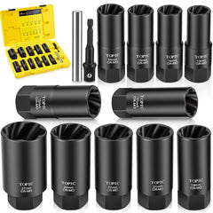 Topec front packaging of lug nut remover set showing organized case and sockets for fast access