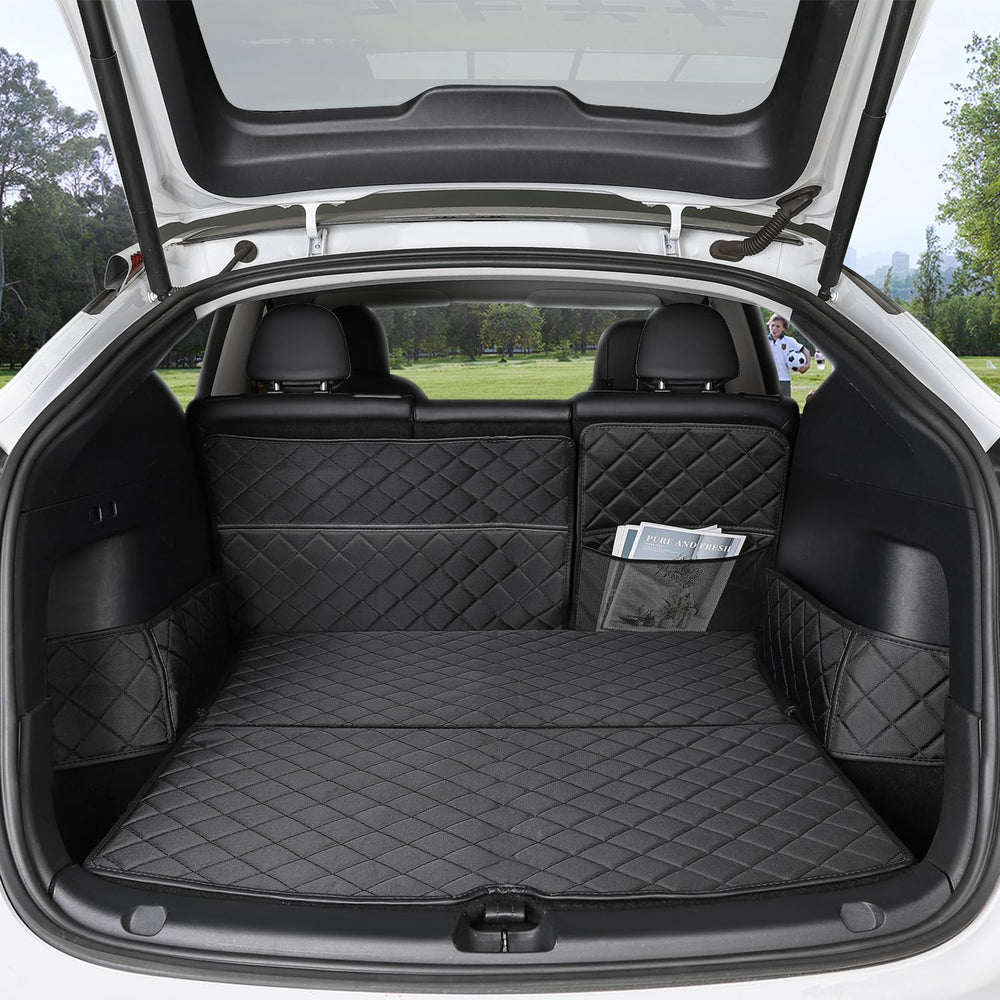 Topfit trunk mat front view showing full Model Y coverage and protection