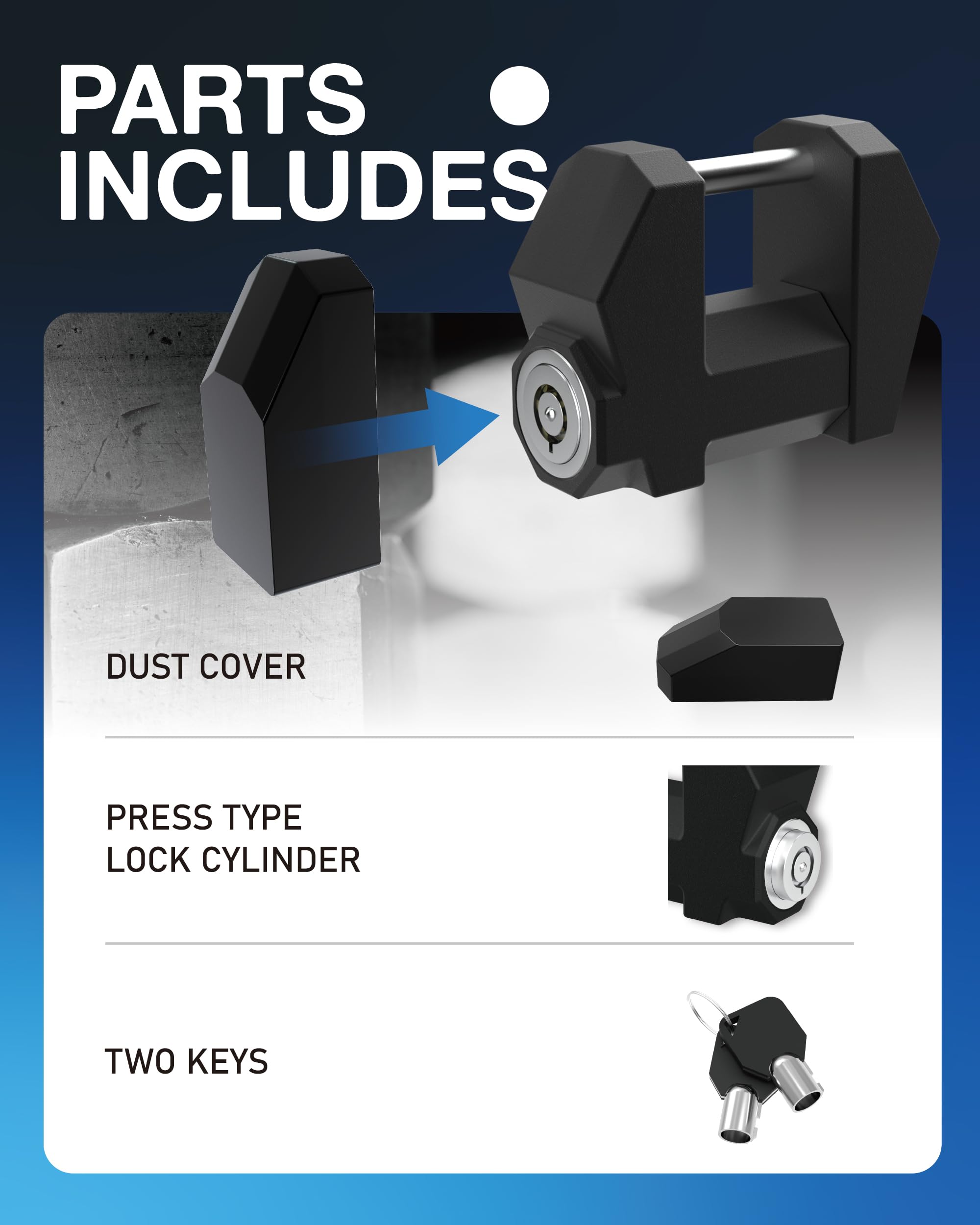 TOPICK lock on a parked RV tongue illustrating weatherproof protection for outdoor storage