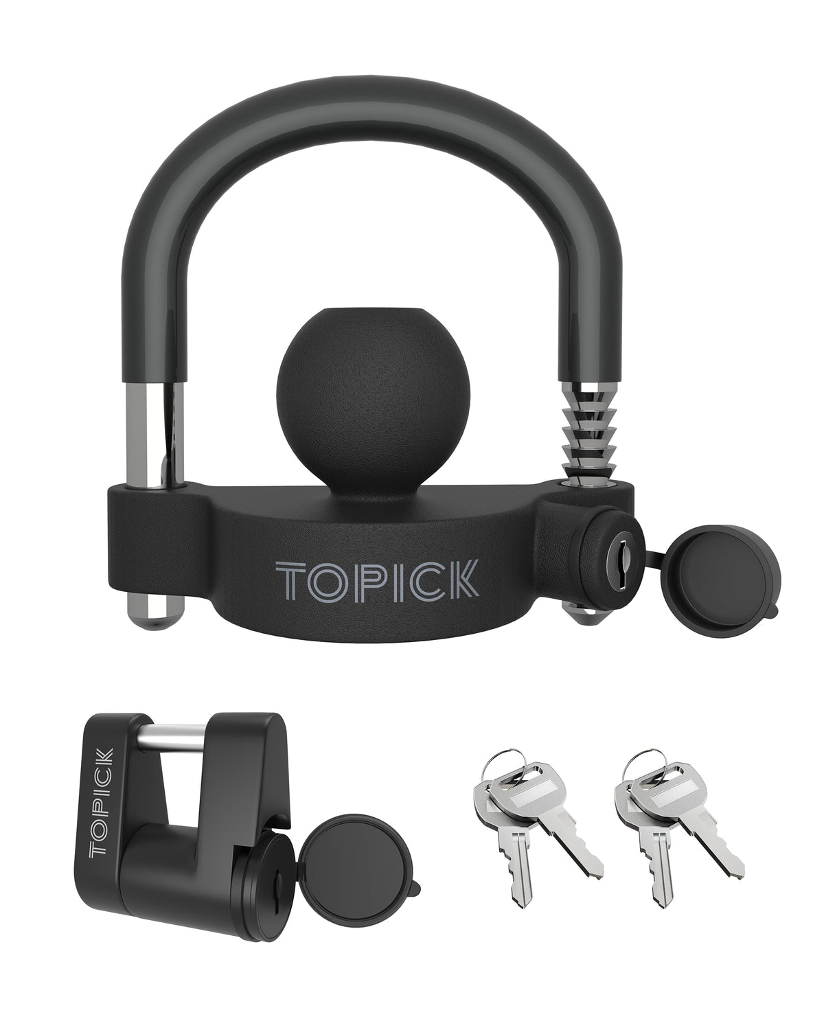 TOPICK front packaging of trailer lock set showing both locks