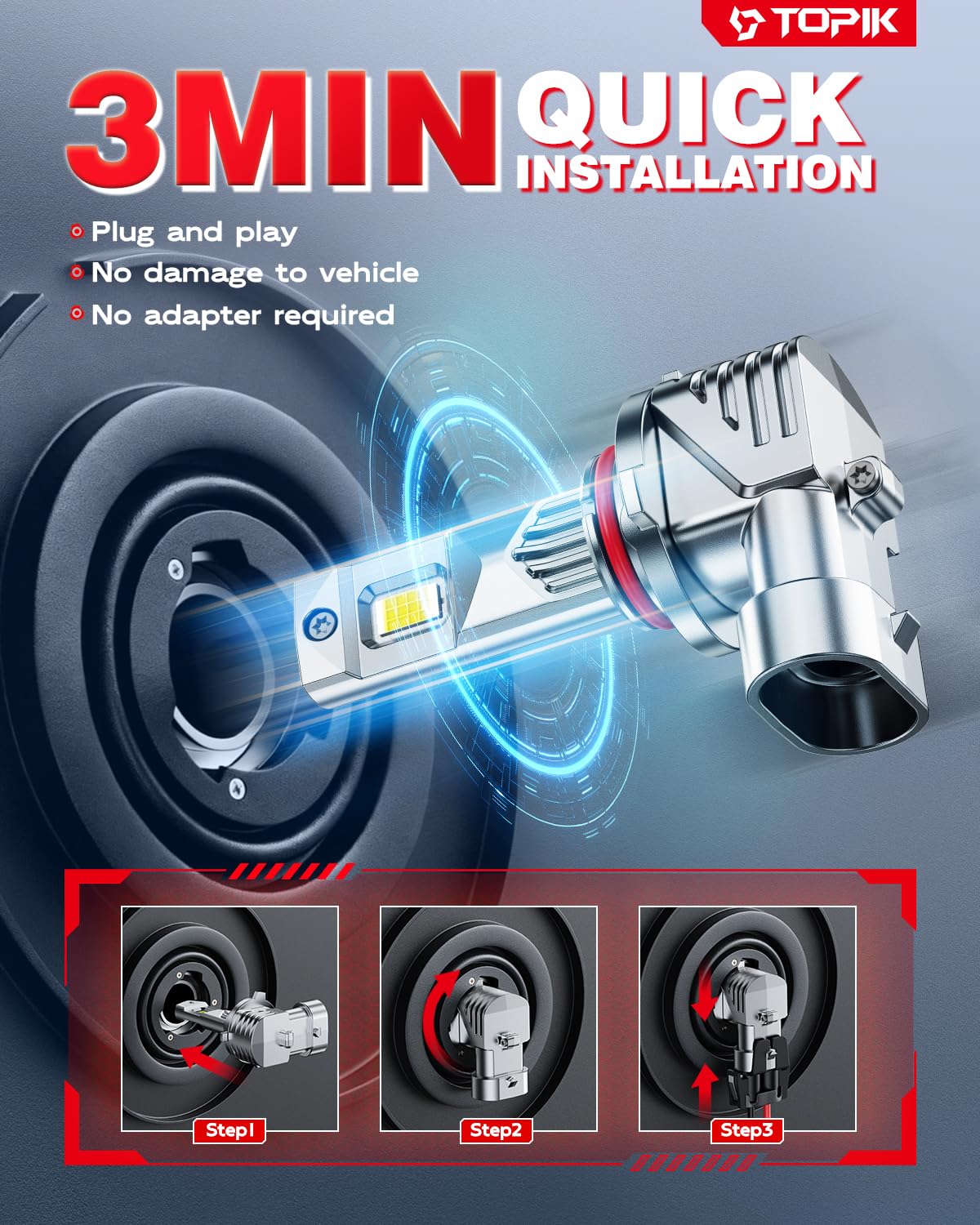 TOPIK compact bulb base fitted into original socket for easy install