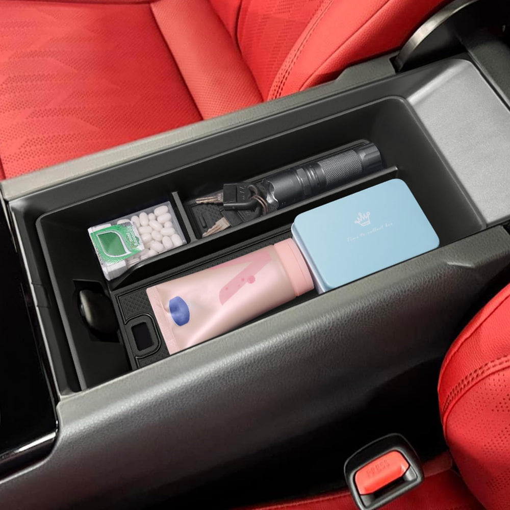 TOPINSTALL front view of center console tray showing tidy compartments and protection