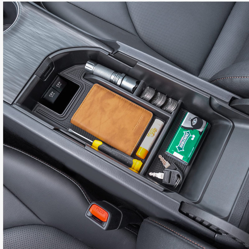 TOPINSTALL front view of organizer showing neat compartment layout
