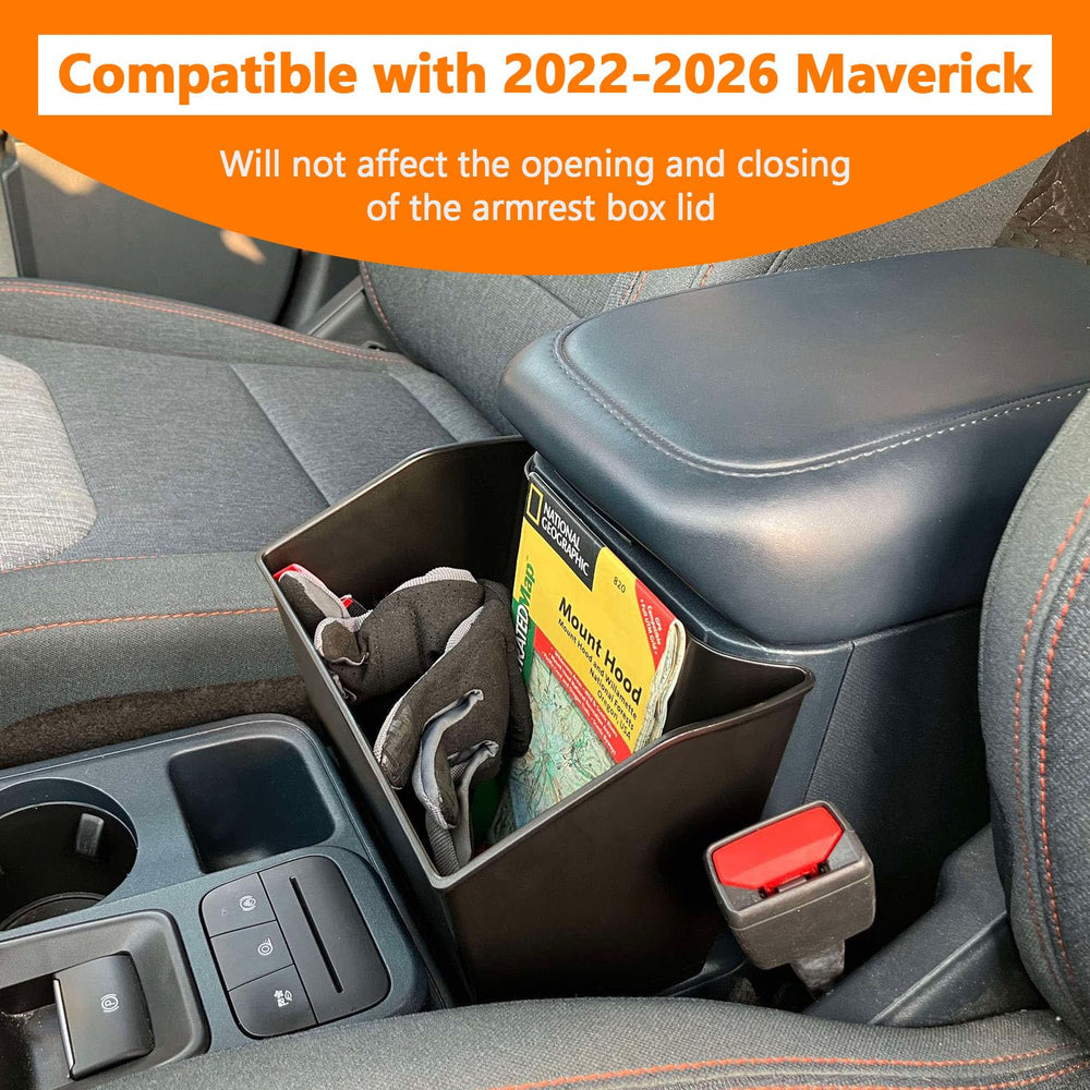 TOPINSTALL installed in Maverick center console demonstrating preserved armrest function