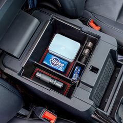 TOPINSTALL front view of red organizer showing neat compartments and quick access