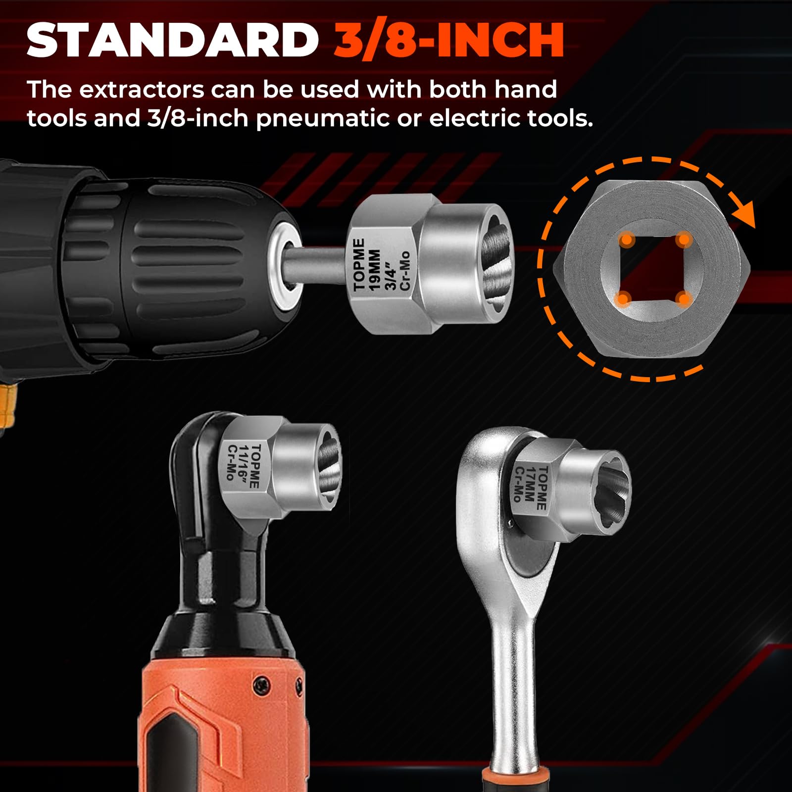 topme extractor in use with impact wrench demonstrating high-torque durability