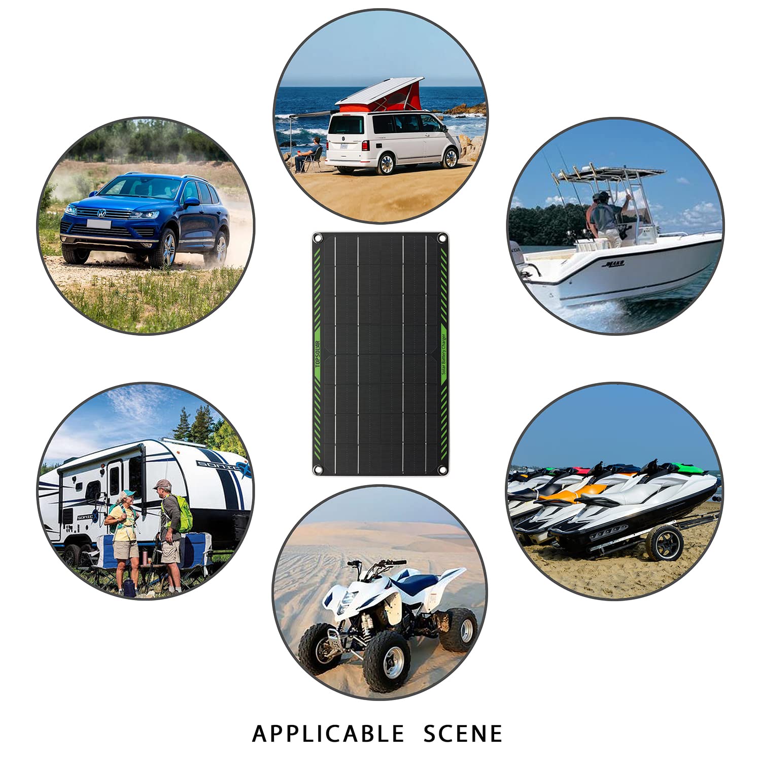 Topsolar mounted on boat deck in sunlight to maintain marine battery