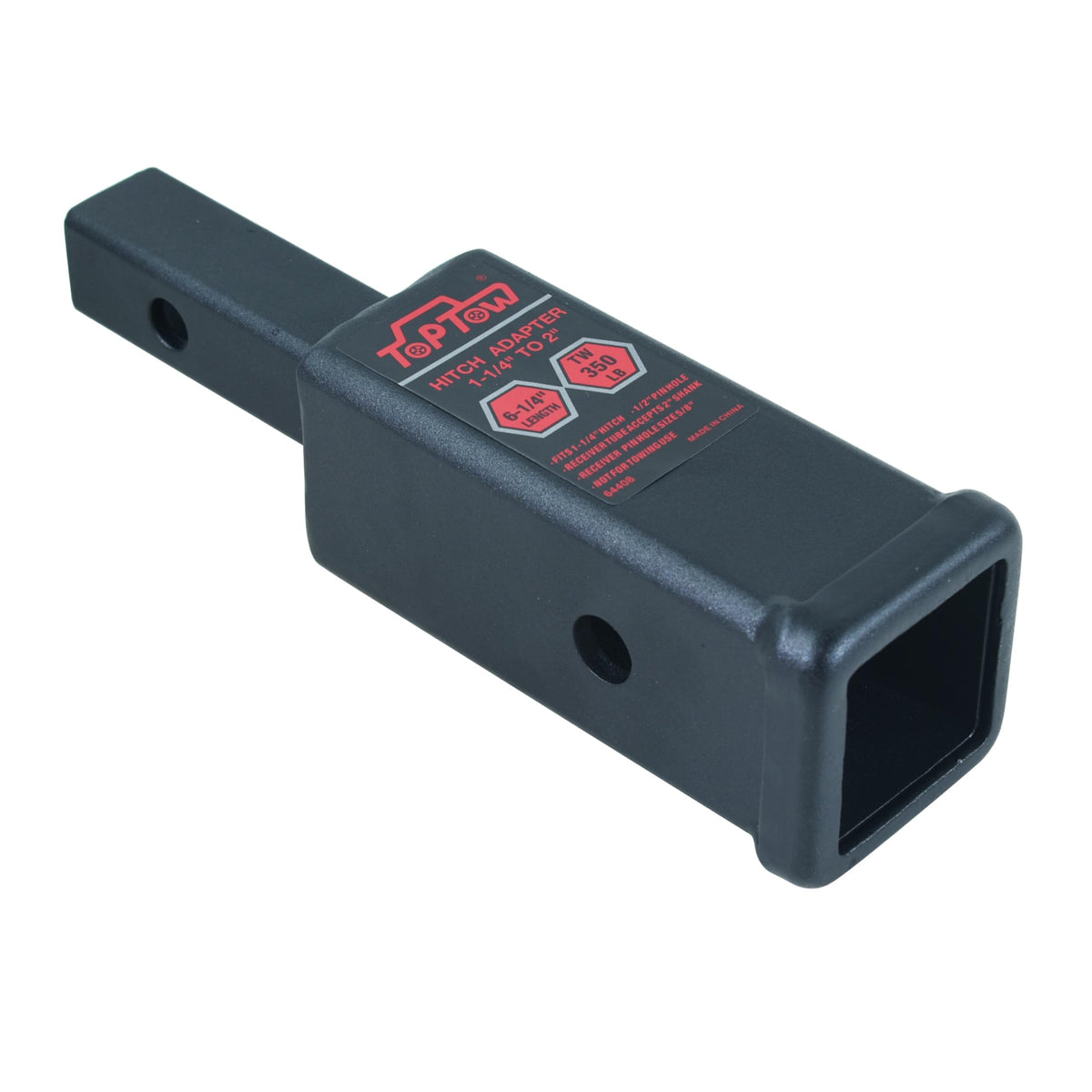 TOPTOW adapter front view showing receiver opening and 2" outlet, ensures accessory fit