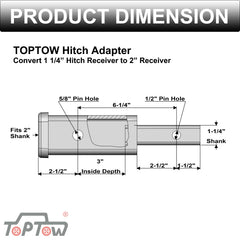 TOPTOW side profile highlighting 6-1/4" extension length and durable finish benefit