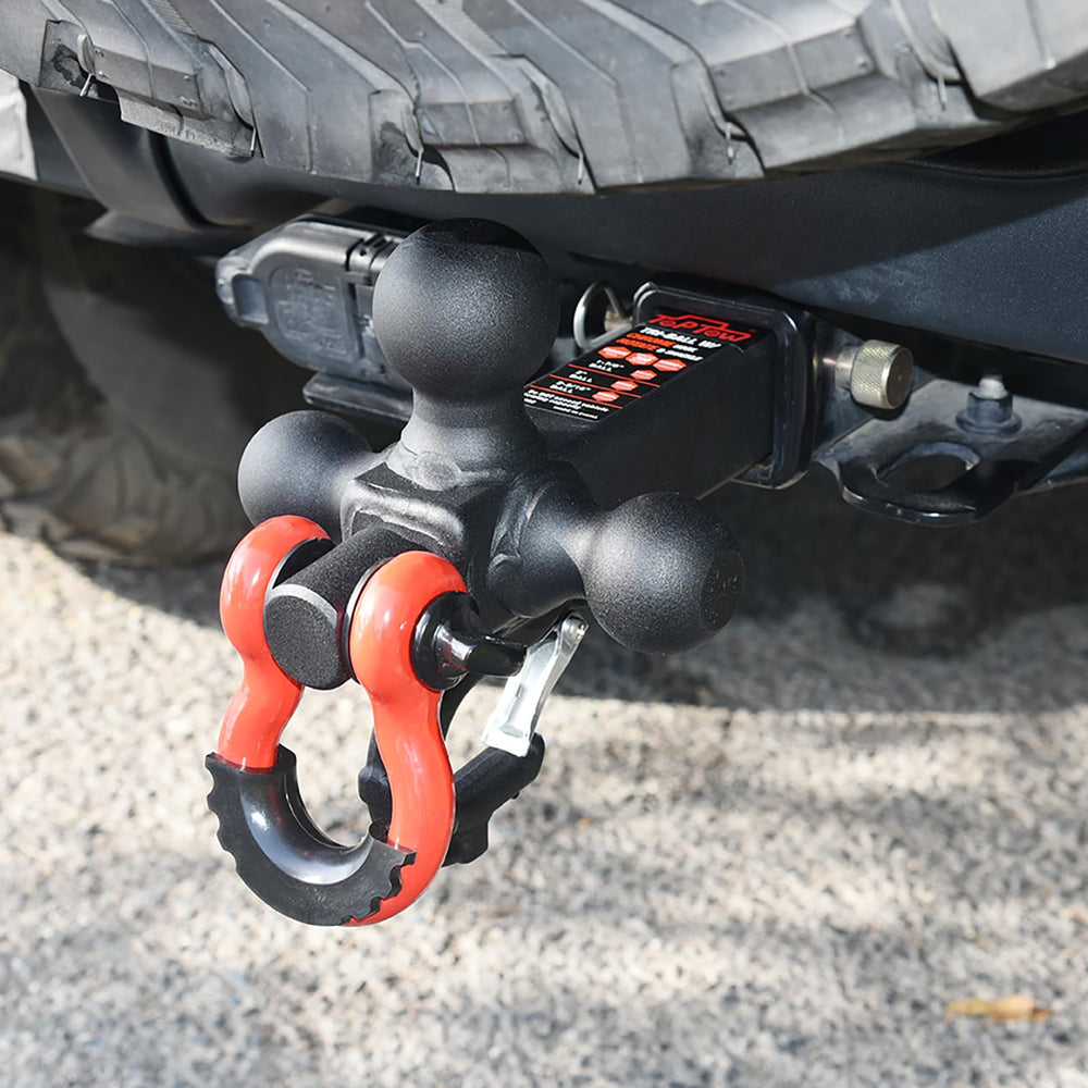 TOPTOW swivel base and 3/4-inch shackle detail for secure recovery attachment