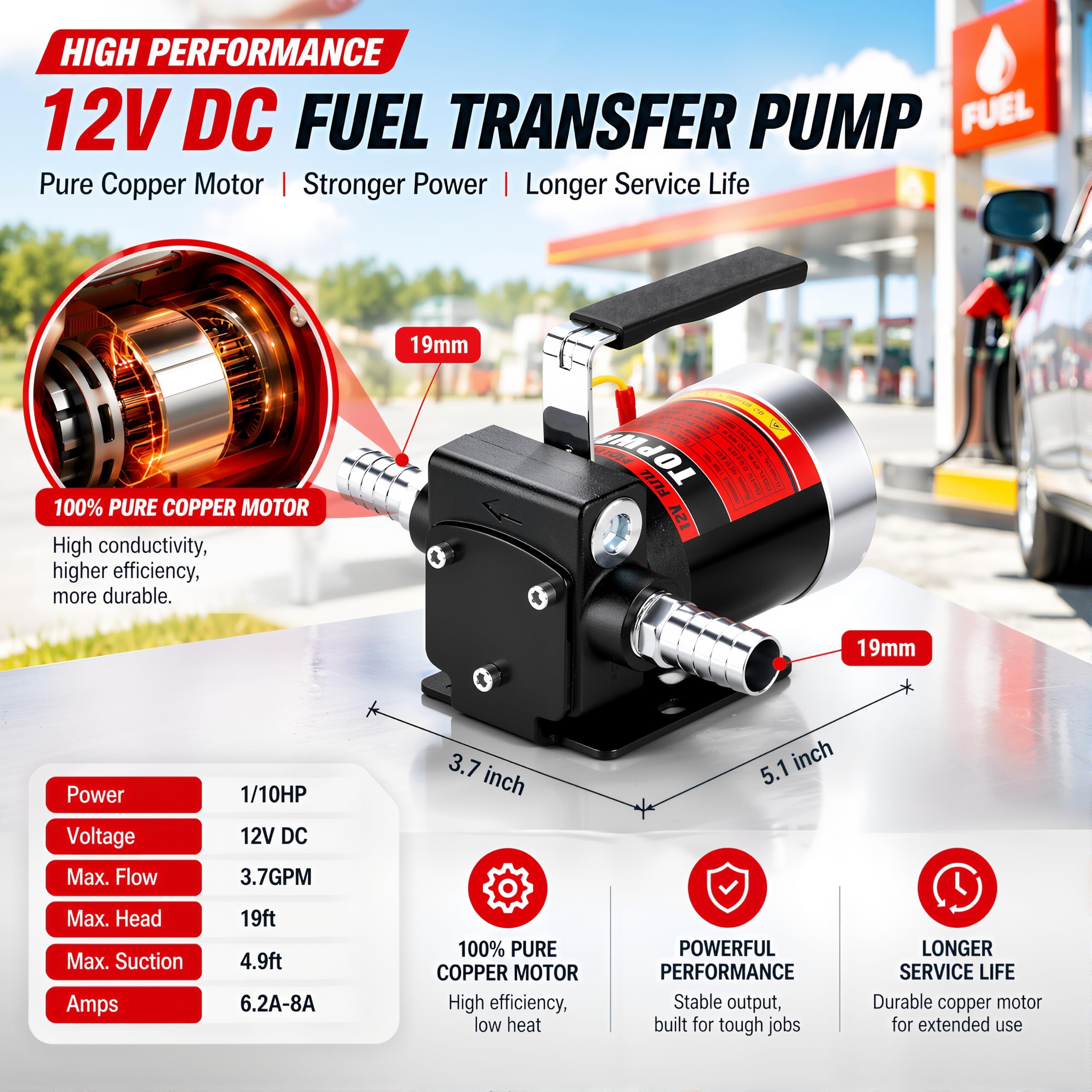 TOPWAY pump mounted on a fuel drum demonstrating safe transfer and stable setup