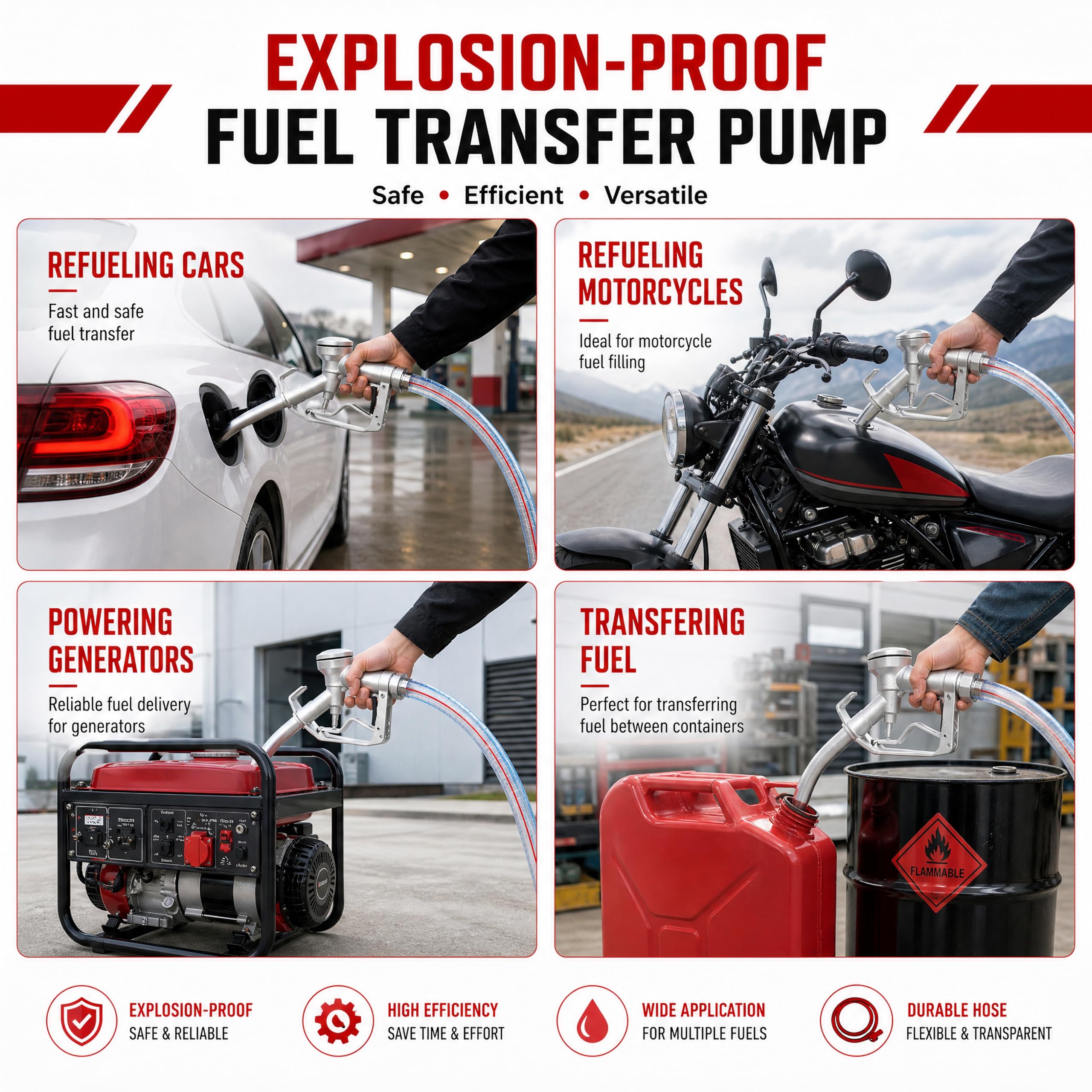TOPWAY pump transferring fuel into a vehicle tank showing practical field use and convenience