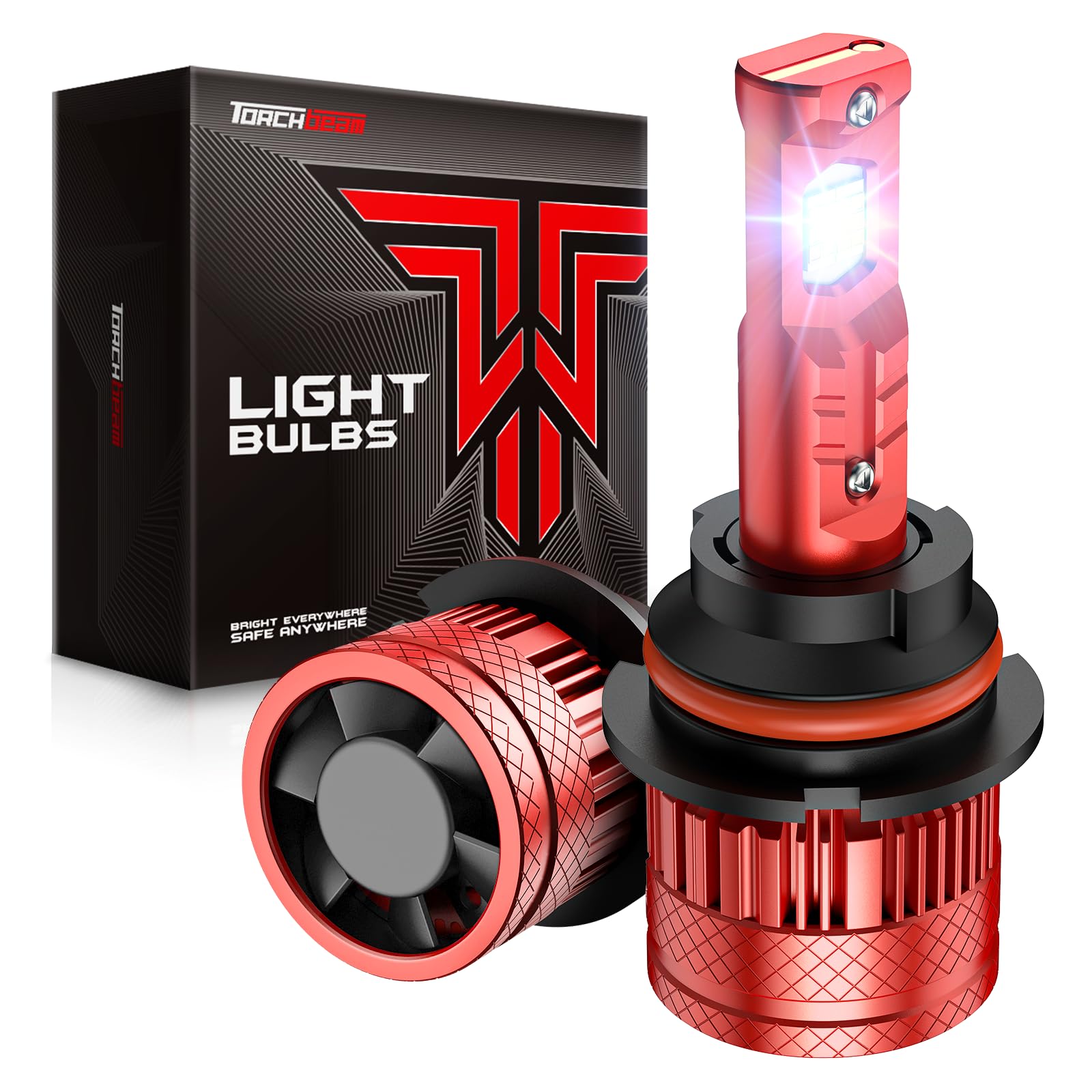 Torchbeam 9007/HB5 front view showing bright lens and plug for easy upgrade