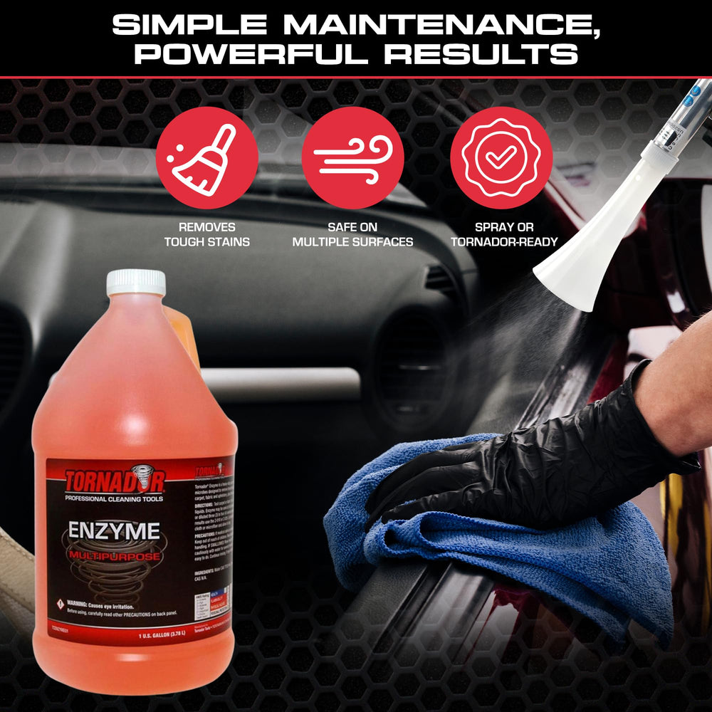 Detailer using Tornador TC-Enzyme in a vehicle interior for odor control