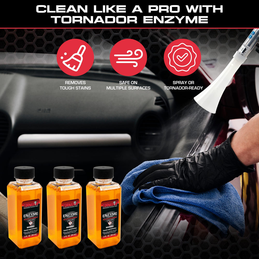 Mobile detailing kit with Tornador TC-ENZYME ready for on-site interior cleaning