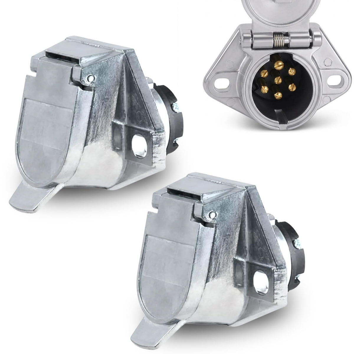 Torque front view of 7-way round socket showing secure connection benefit