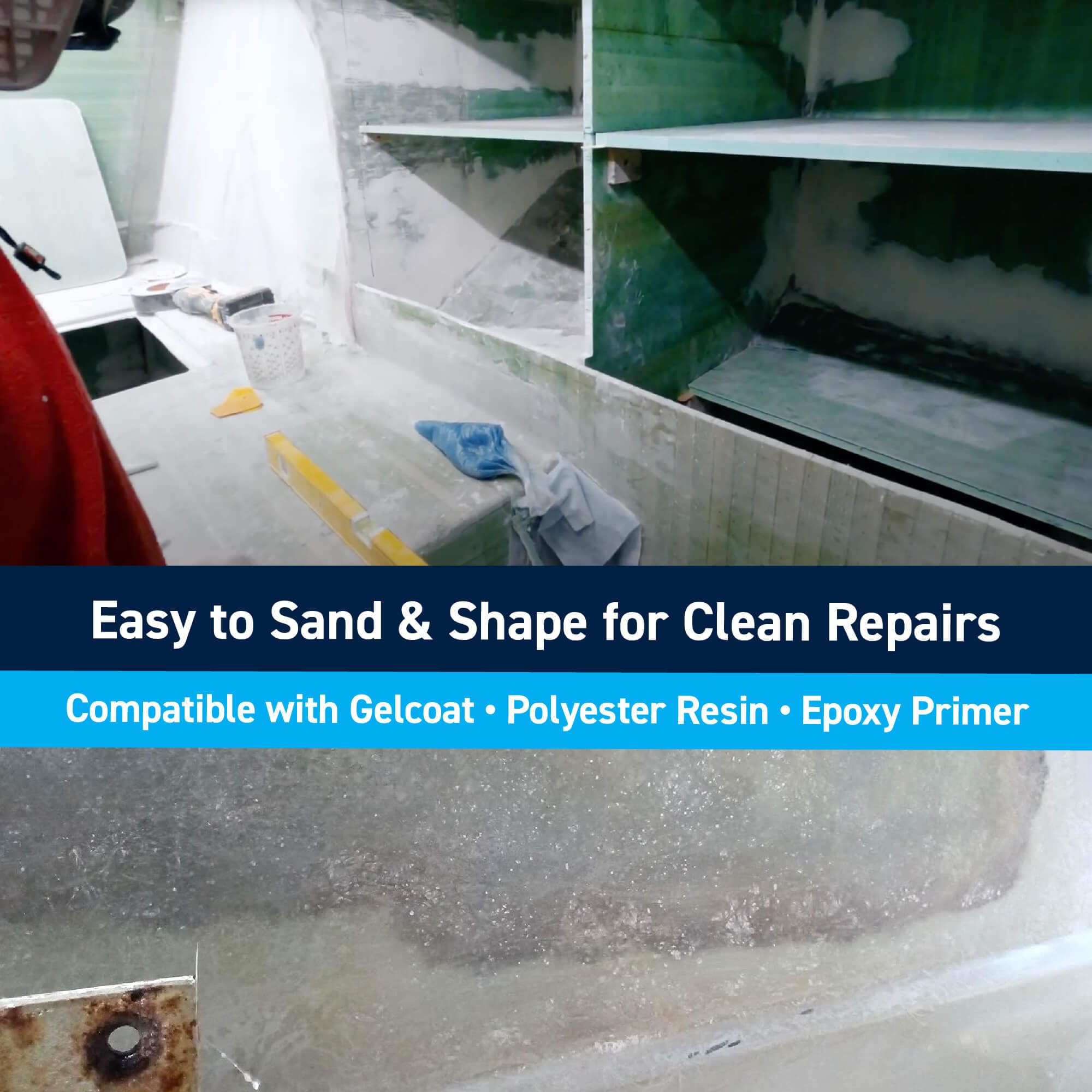 TotalBoat putty in use on deck repair showing fast, reliable marine restoration