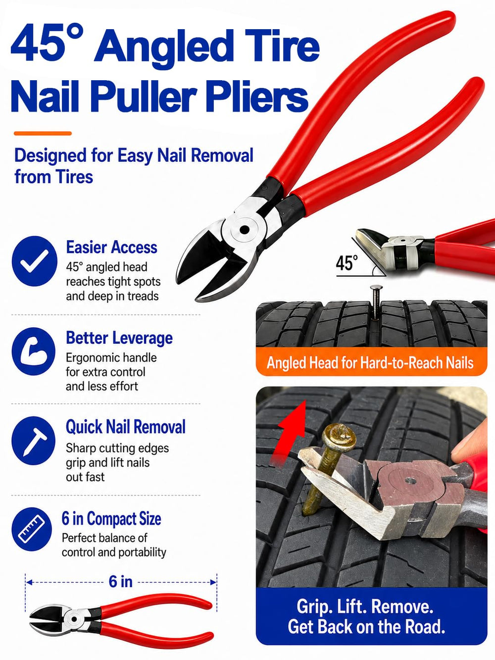 ToughGift 45-degree angled pliers close detail showing grip for nail removal