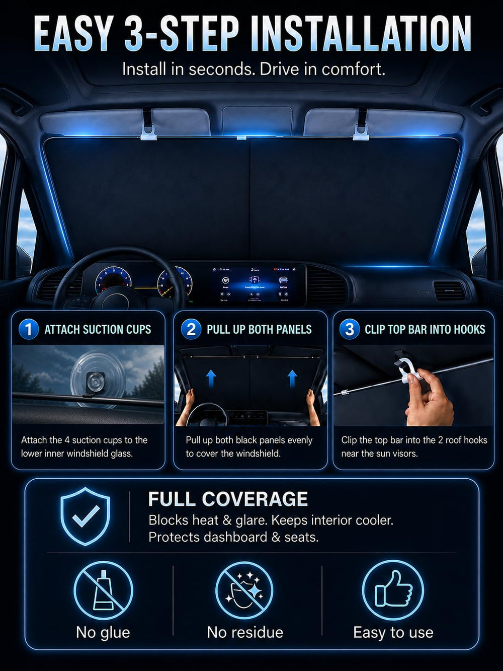 ToughGift in parked car under sun showing cooler interior protection and protection benefit
