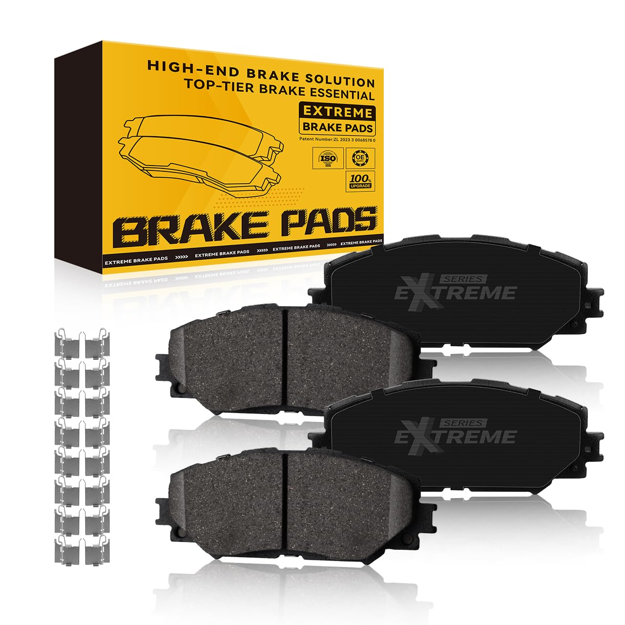 TOVASTY front pads packaging showing product and model fitment, aiding fast identification