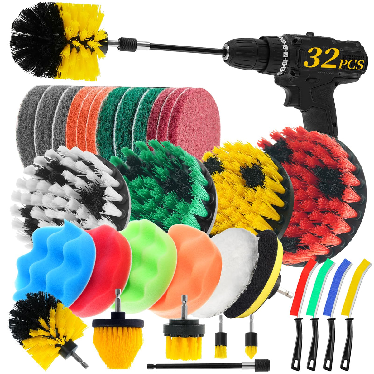 TOWBRUS front package layout showing all 32 pieces for versatile cleaning