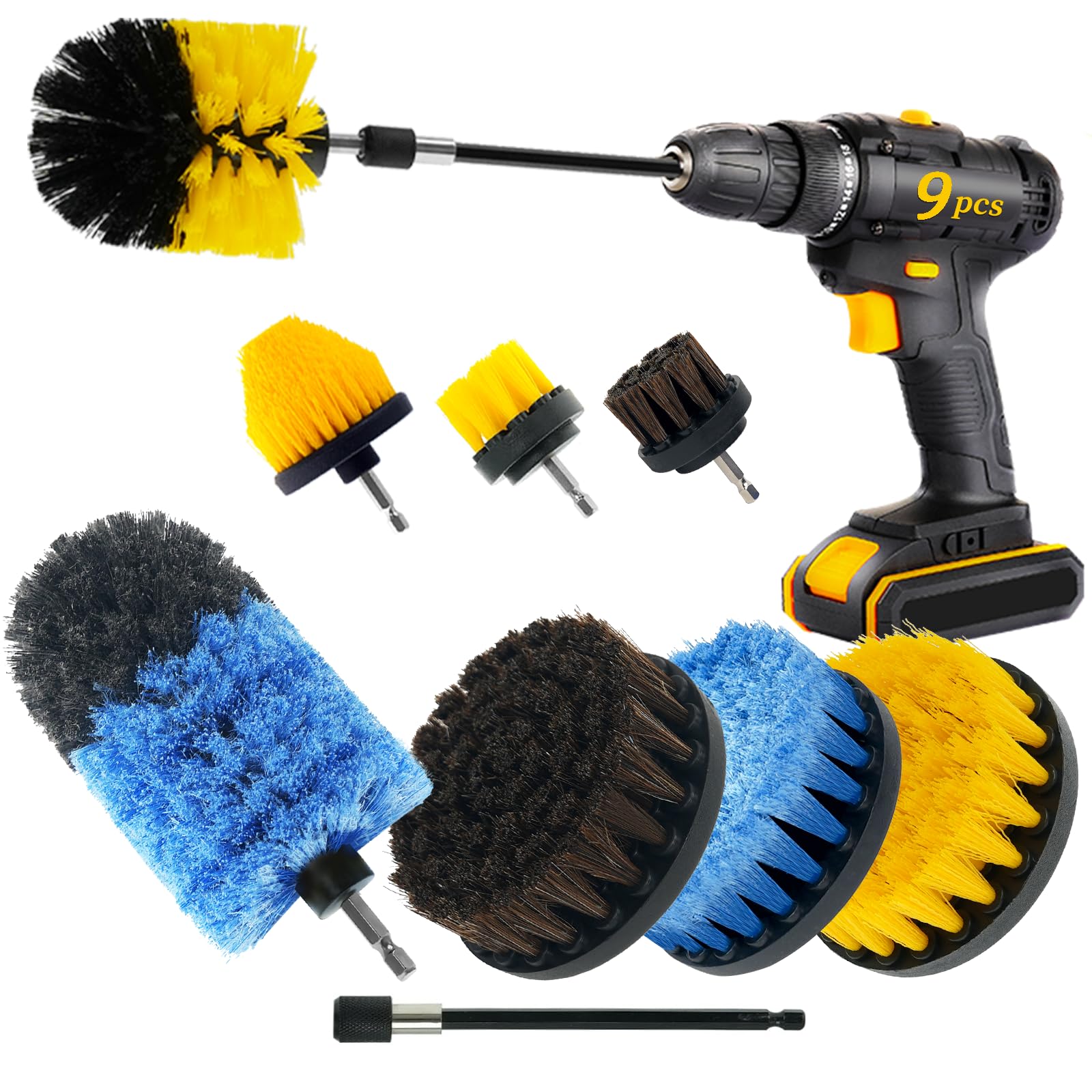 TOWBRUS kit front view showing all nine attachments for versatile cleaning