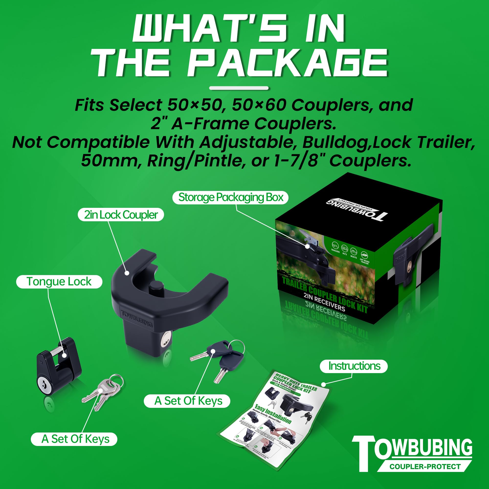 TOWBUBING lock stored on trailer tongue in a garage for convenience